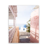 Shop Santorini in Spring Photo Art Print-Boho, Coastal, Greece, Photography, Pink, Portrait, View All-framed poster wall decor artwork