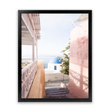 Shop Santorini in Spring Photo Art Print-Boho, Coastal, Greece, Photography, Pink, Portrait, View All-framed poster wall decor artwork