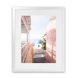 Shop Santorini in Spring Photo Art Print-Boho, Coastal, Greece, Photography, Pink, Portrait, View All-framed poster wall decor artwork