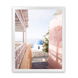 Shop Santorini in Spring Photo Art Print-Boho, Coastal, Greece, Photography, Pink, Portrait, View All-framed poster wall decor artwork