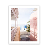 Shop Santorini in Spring Photo Art Print-Boho, Coastal, Greece, Photography, Pink, Portrait, View All-framed poster wall decor artwork