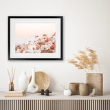 Shop Sunset in Santorini Photo Art Print-Greece, Landscape, Photography, Pink, View All-framed poster wall decor artwork