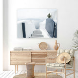 Shop Santorini Stairway Photo Canvas Art Print-Blue, Coastal, Greece, Landscape, Photography, Photography Canvas Prints, View All, White-framed wall decor artwork