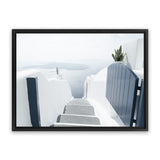Shop Santorini Stairway Photo Canvas Art Print-Blue, Coastal, Greece, Landscape, Photography, Photography Canvas Prints, View All, White-framed wall decor artwork