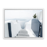 Shop Santorini Stairway Photo Canvas Art Print-Blue, Coastal, Greece, Landscape, Photography, Photography Canvas Prints, View All, White-framed wall decor artwork