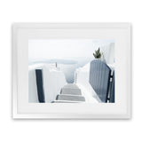 Shop Santorini Stairway Photo Art Print-Blue, Coastal, Greece, Landscape, Photography, View All, White-framed poster wall decor artwork
