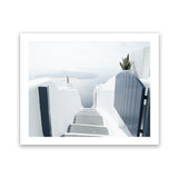 Shop Santorini Stairway Photo Art Print-Blue, Coastal, Greece, Landscape, Photography, View All, White-framed poster wall decor artwork