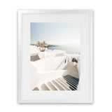 Shop Oia Stairs Photo Art Print-Blue, Coastal, Greece, Photography, Portrait, View All, White-framed poster wall decor artwork