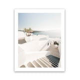 Shop Oia Stairs Photo Art Print-Blue, Coastal, Greece, Photography, Portrait, View All, White-framed poster wall decor artwork