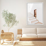 Shop Villa Steps Photo Canvas Art Print-Boho, Greece, Moroccan Days, Neutrals, Photography, Photography Canvas Prints, Portrait, View All, White-framed wall decor artwork