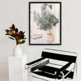 Shop Mediterranean Villa Photo Canvas Art Print-Botanicals, Greece, Green, Neutrals, Photography, Photography Canvas Prints, Pink, Portrait, View All-framed wall decor artwork