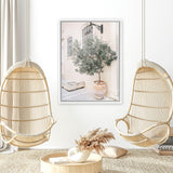 Shop Mediterranean Villa Photo Canvas Art Print-Botanicals, Greece, Green, Neutrals, Photography, Photography Canvas Prints, Pink, Portrait, View All-framed wall decor artwork