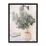 Shop Mediterranean Villa Photo Canvas Art Print-Botanicals, Greece, Green, Neutrals, Photography, Photography Canvas Prints, Pink, Portrait, View All-framed wall decor artwork