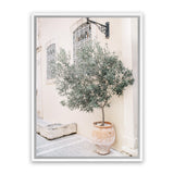 Shop Mediterranean Villa Photo Canvas Art Print-Botanicals, Greece, Green, Neutrals, Photography, Photography Canvas Prints, Pink, Portrait, View All-framed wall decor artwork