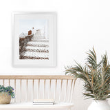 Shop Oia Staircase Photo Art Print-Blue, Greece, Neutrals, Photography, Portrait, View All, White-framed poster wall decor artwork