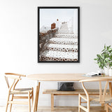 Shop Oia Staircase Photo Canvas Art Print-Brown, Greece, Photography, Photography Canvas Prints, Portrait, View All, White-framed wall decor artwork