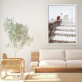Shop Oia Staircase Photo Canvas Art Print-Brown, Greece, Photography, Photography Canvas Prints, Portrait, View All, White-framed wall decor artwork