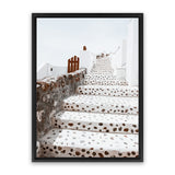 Shop Oia Staircase Photo Canvas Art Print-Brown, Greece, Photography, Photography Canvas Prints, Portrait, View All, White-framed wall decor artwork