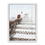Shop Oia Staircase Photo Canvas Art Print-Brown, Greece, Photography, Photography Canvas Prints, Portrait, View All, White-framed wall decor artwork