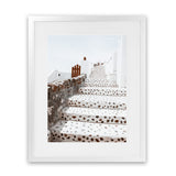 Shop Oia Staircase Photo Art Print-Blue, Greece, Neutrals, Photography, Portrait, View All, White-framed poster wall decor artwork