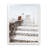 Shop Oia Staircase Photo Art Print-Blue, Greece, Neutrals, Photography, Portrait, View All, White-framed poster wall decor artwork