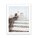 Shop Oia Staircase Photo Art Print-Blue, Greece, Neutrals, Photography, Portrait, View All, White-framed poster wall decor artwork