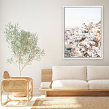 Shop Santorini Skyline I Photo Canvas Art Print-Coastal, Greece, Neutrals, Photography, Photography Canvas Prints, Portrait, View All, White-framed wall decor artwork
