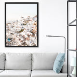 Shop Santorini Skyline I Photo Canvas Art Print-Coastal, Greece, Neutrals, Photography, Photography Canvas Prints, Portrait, View All, White-framed wall decor artwork