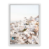 Shop Santorini Skyline I Photo Canvas Art Print-Coastal, Greece, Neutrals, Photography, Photography Canvas Prints, Portrait, View All, White-framed wall decor artwork