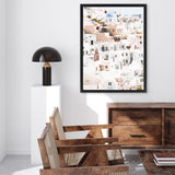 Shop Santorini Skyline II Photo Canvas Art Print-Coastal, Greece, Orange, Photography, Photography Canvas Prints, Pink, Portrait, View All, White-framed wall decor artwork