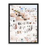 Shop Santorini Skyline II Photo Canvas Art Print-Coastal, Greece, Orange, Photography, Photography Canvas Prints, Pink, Portrait, View All, White-framed wall decor artwork