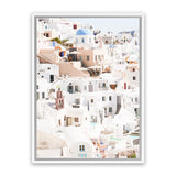 Shop Santorini Skyline II Photo Canvas Art Print-Coastal, Greece, Orange, Photography, Photography Canvas Prints, Pink, Portrait, View All, White-framed wall decor artwork