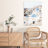 Shop Santorini Skyline III Photo Canvas Art Print-Blue, Coastal, Greece, Photography, Photography Canvas Prints, Portrait, View All, White-framed wall decor artwork