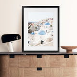 Shop Santorini Skyline III Photo Art Print-Blue, Coastal, Greece, Photography, Portrait, View All, White-framed poster wall decor artwork