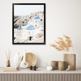 Shop Santorini Skyline III Photo Art Print-Blue, Coastal, Greece, Photography, Portrait, View All, White-framed poster wall decor artwork