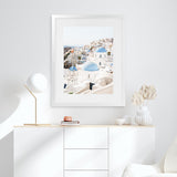Shop Santorini Skyline III Photo Art Print-Blue, Coastal, Greece, Photography, Portrait, View All, White-framed poster wall decor artwork