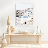 Shop Santorini Skyline III Photo Art Print-Blue, Coastal, Greece, Photography, Portrait, View All, White-framed poster wall decor artwork