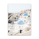 Shop Santorini Skyline III Photo Canvas Art Print-Blue, Coastal, Greece, Photography, Photography Canvas Prints, Portrait, View All, White-framed wall decor artwork