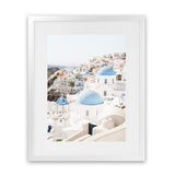 Shop Santorini Skyline III Photo Art Print-Blue, Coastal, Greece, Photography, Portrait, View All, White-framed poster wall decor artwork
