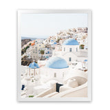 Shop Santorini Skyline III Photo Art Print-Blue, Coastal, Greece, Photography, Portrait, View All, White-framed poster wall decor artwork