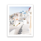 Shop Staircase View Photo Art Print-Blue, Coastal, Greece, Photography, Portrait, View All, White-framed poster wall decor artwork