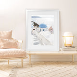 Shop Stairway to Heaven Photo Art Print-Blue, Coastal, Greece, Photography, Portrait, View All, White-framed poster wall decor artwork