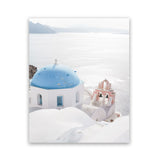 Shop Santorini Panorama I Photo Art Print-Blue, Coastal, Greece, Photography, Portrait, View All, White-framed poster wall decor artwork