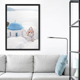 Shop Santorini Panorama I Photo Canvas Art Print-Blue, Coastal, Greece, Photography, Photography Canvas Prints, Portrait, View All, White-framed wall decor artwork