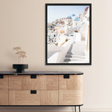 Shop Staircase View Photo Canvas Art Print-Blue, Coastal, Greece, Photography, Photography Canvas Prints, Portrait, View All, White-framed wall decor artwork