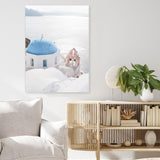 Shop Santorini Panorama I Photo Canvas Art Print-Blue, Coastal, Greece, Photography, Photography Canvas Prints, Portrait, View All, White-framed wall decor artwork