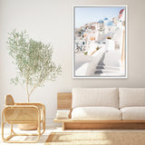 Shop Staircase View Photo Canvas Art Print-Blue, Coastal, Greece, Photography, Photography Canvas Prints, Portrait, View All, White-framed wall decor artwork