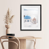 Shop Santorini Panorama I Photo Art Print-Blue, Coastal, Greece, Photography, Portrait, View All, White-framed poster wall decor artwork