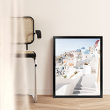 Shop Staircase View Photo Art Print-Blue, Coastal, Greece, Photography, Portrait, View All, White-framed poster wall decor artwork