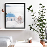 Shop Santorini Panorama I Photo Art Print-Blue, Coastal, Greece, Photography, Portrait, View All, White-framed poster wall decor artwork